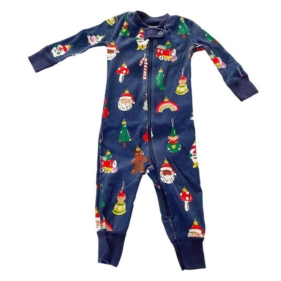 Hanna Andersson Blue Christmas Baby Zip Sleeper One Piece 6 - 12 months - Picture 1 of 5